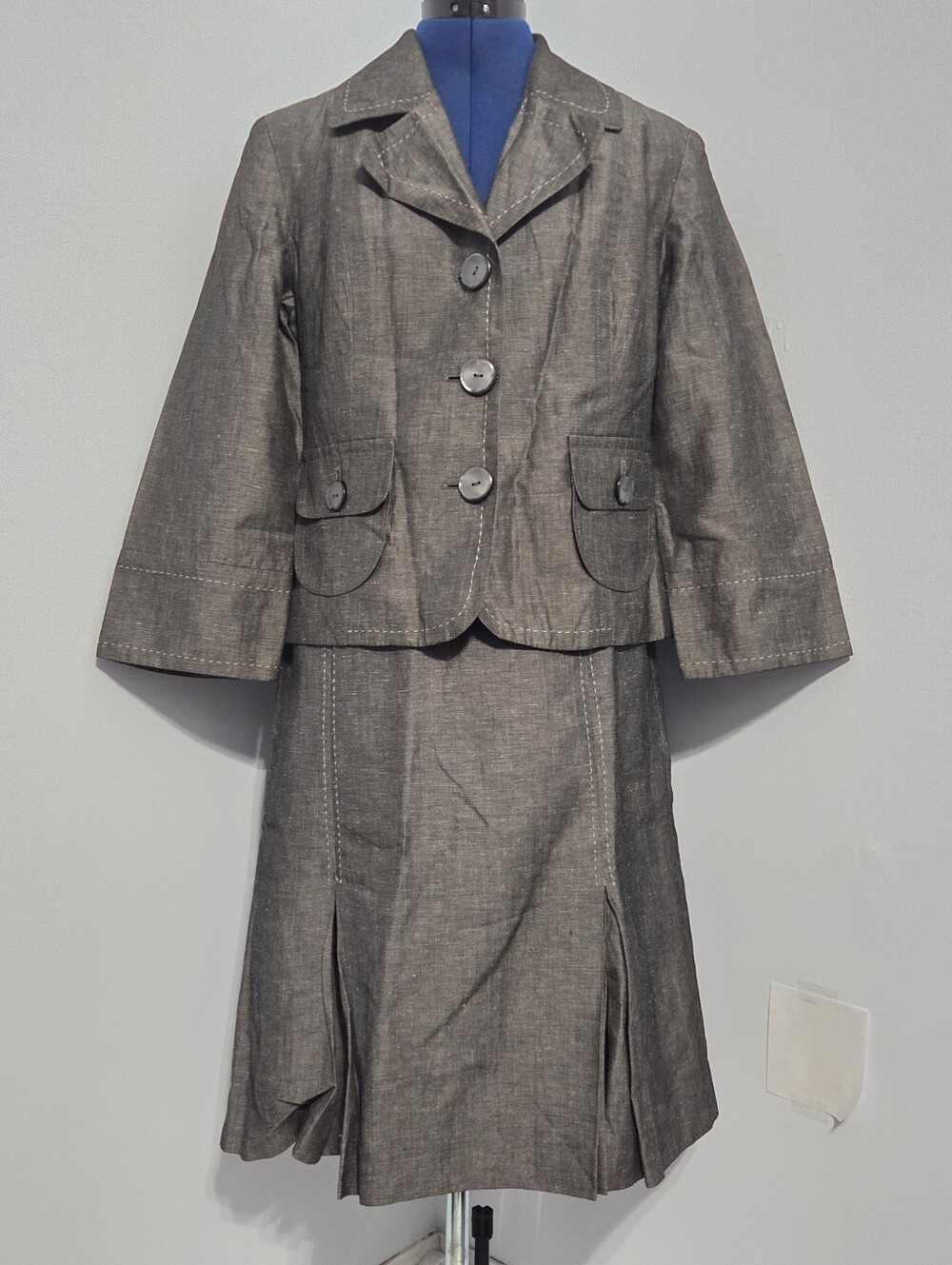 Y2K Gray Linen Blend Skirt Suit Set Size M